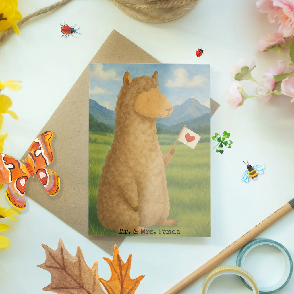 Grußkarte Alpaka Fahne Design Ansichtskarten, Einladungskarte, Glückwunschkarte, Grußkarte, Geburtstagskarte, Karte, Klappkarte, Hochzeitskarte, Alpaka, Lama, Lamas, Liebe, Alpakas