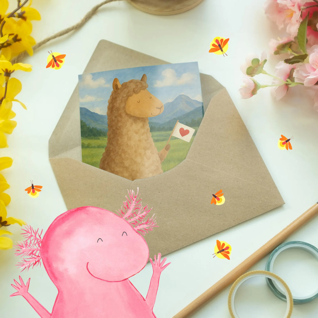 Grußkarte Alpaka Fahne Design Ansichtskarten, Einladungskarte, Glückwunschkarte, Grußkarte, Geburtstagskarte, Karte, Klappkarte, Hochzeitskarte, Alpaka, Lama, Lamas, Liebe, Alpakas