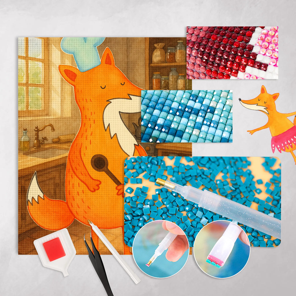 Diamond Painting Fox A cook Design fox, foxes, forest wildlife, clever as a fox, animal lover, Baker, Kitchen decoration, Cook gift, Kitchen slogan, Fox, Slogan funny, funny, Chefs, Party slogan