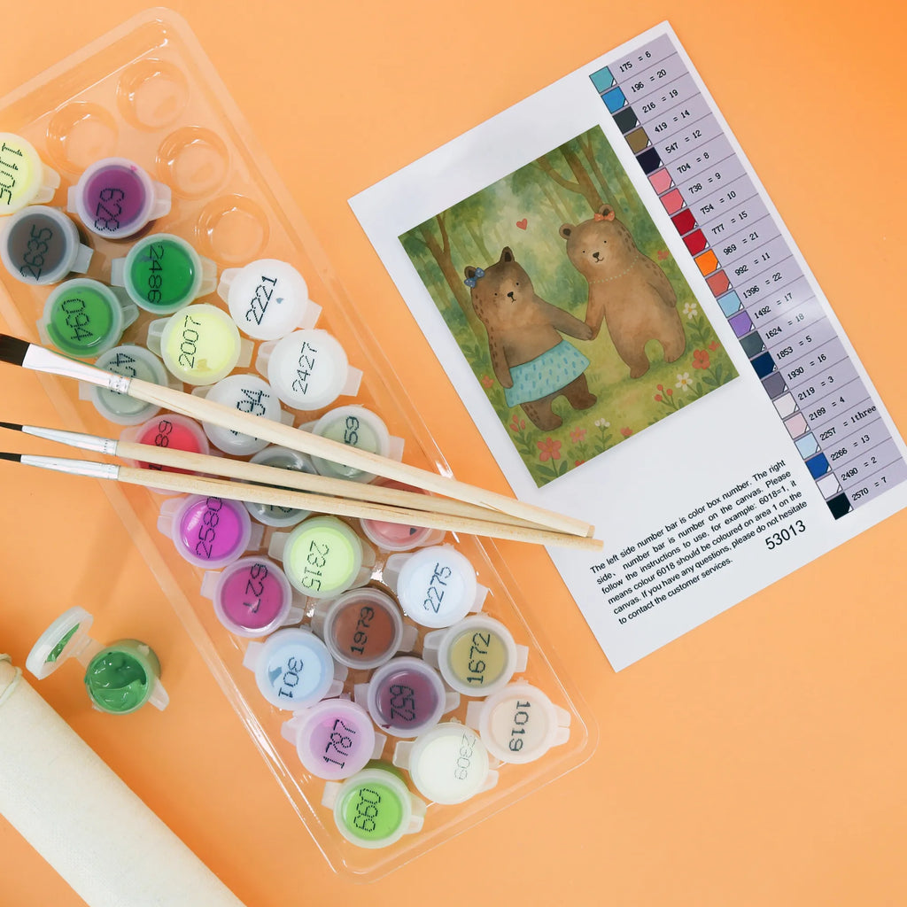 Paint by Numbers bear Girlfriend Design Baseln, Malen, Bastelidee, Malen nach Zahlen, Ausmalbild, Kreativität, Kunstwerk, DIY, Künstler, Bär, Teddy, Teddybär, Bär Freundin Beste Freund Liebe Liebesbeweis Verliebt Kumpel Kumpeliene