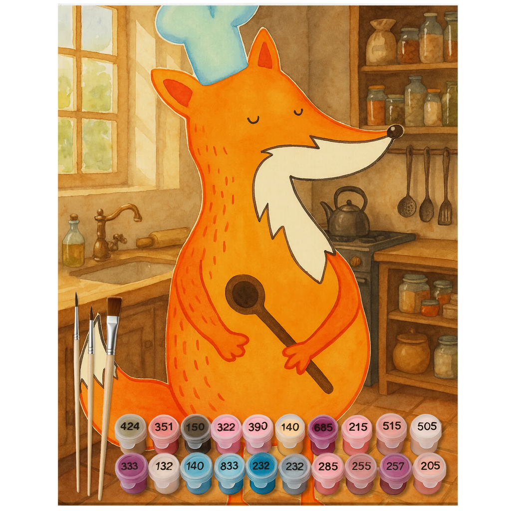 Paint by Numbers Fox A cook Design Ausmalbild, Kunstwerk, Malen nach Zahlen, Fuchs, Bäcker, Füchse, Küche Deko, witzig, Spruch lustig, Küche Spruch, Party Spruch, Köche, Koch Geschenk