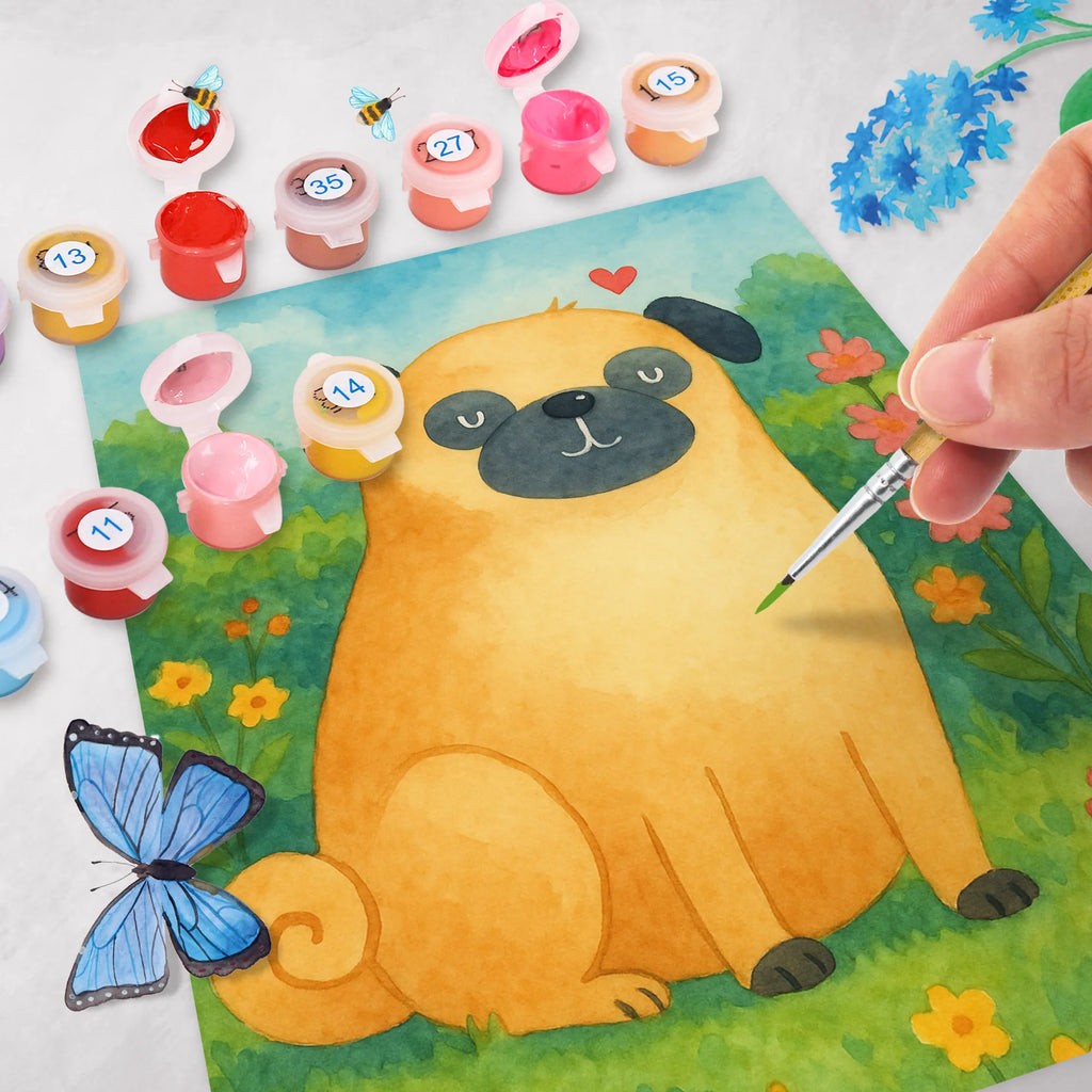 Paint by Numbers Pug Design Ausmalbild, Malen nach Zahlen, Kunstwerk, Hund, Hundemotiv, Haustier, Hunderasse, Tierliebhaber, Hundebesitzer, Sprüche, Mops, Hundeliebe, Liebe