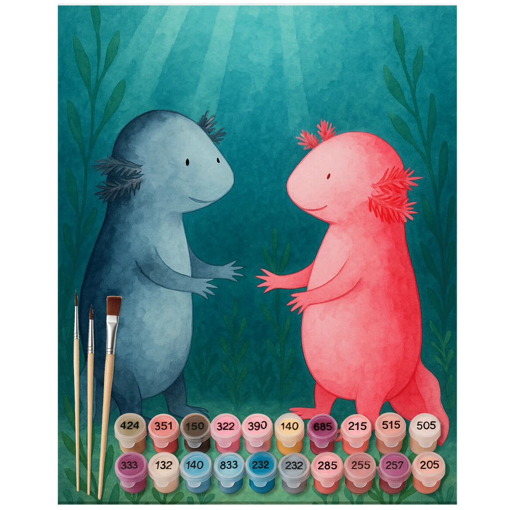 Malen nach Zahlen Axolotl Liebe Design Kreativität, DIY, Ausmalbild, Kunstwerk, Künstler, Malen nach Zahlen, Malen, Bastelidee, Baseln, Axolotl, Molch, Verlobter, Ehemann, Axolot, Lurche, Liebe, Freund, Schwanzlurch, Lurch, große Liebe, Liebesbeweis, Valentinstag, Jahrestag