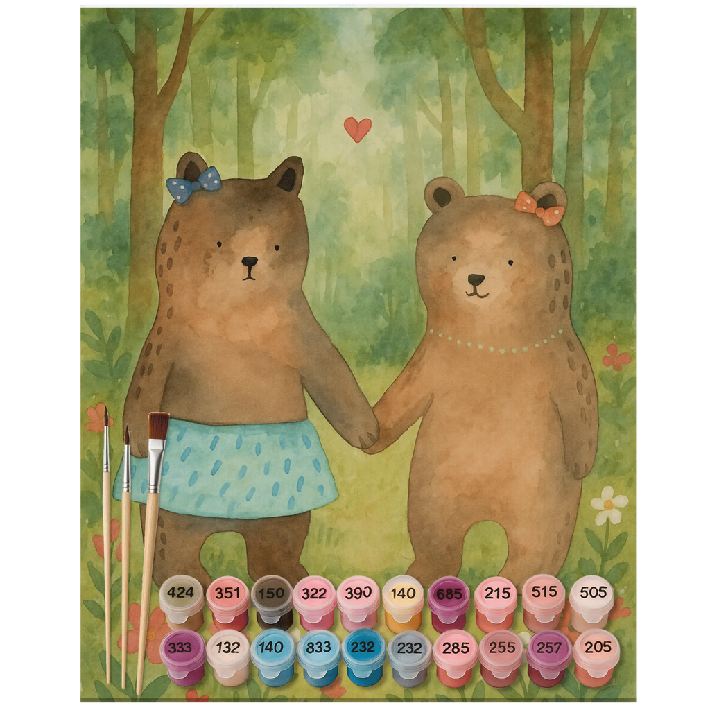 Paint by Numbers bear Girlfriend Design Baseln, Malen, Bastelidee, Malen nach Zahlen, Ausmalbild, Kreativität, Kunstwerk, DIY, Künstler, Bär, Teddy, Teddybär, Bär Freundin Beste Freund Liebe Liebesbeweis Verliebt Kumpel Kumpeliene