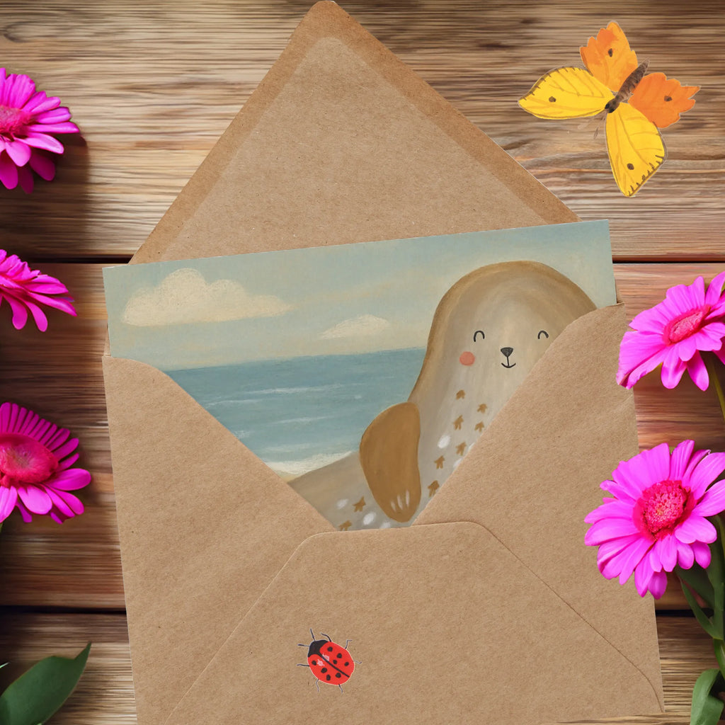 Deluxe Karte Robbe Lachen Design Klappkarte, Hochzeitskarte, Karte, Glückwunschkarte, Grußkarte, Hochwertige Grußkarte, Einladungskarte, Geburtstagskarte, Hochwertige Klappkarte, Tiermotive, Gute Laune, lustige Sprüche, Tiere, Robben, Strand, Ostsee, Seehund, Meerestier, Nordsee, Robbe