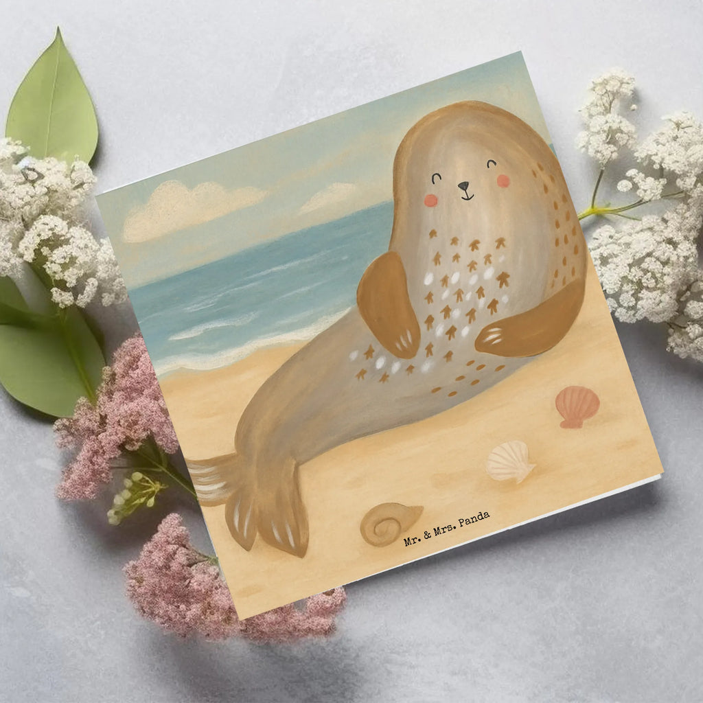 Deluxe Karte Robbe Lachen Design Klappkarte, Hochzeitskarte, Karte, Glückwunschkarte, Grußkarte, Hochwertige Grußkarte, Einladungskarte, Geburtstagskarte, Hochwertige Klappkarte, Tiermotive, Gute Laune, lustige Sprüche, Tiere, Robben, Strand, Ostsee, Seehund, Meerestier, Nordsee, Robbe