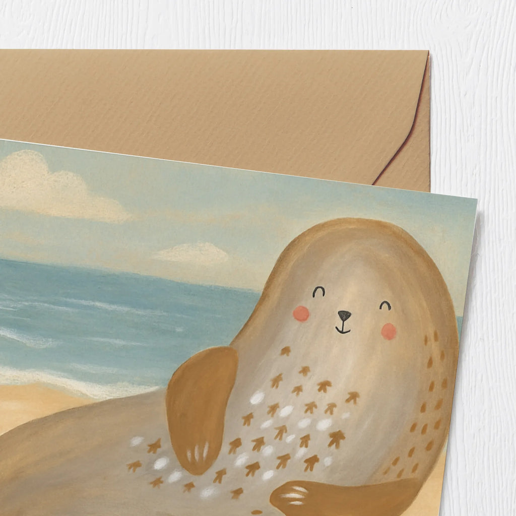 Deluxe Karte Robbe Lachen Design Klappkarte, Hochzeitskarte, Karte, Glückwunschkarte, Grußkarte, Hochwertige Grußkarte, Einladungskarte, Geburtstagskarte, Hochwertige Klappkarte, Tiermotive, Gute Laune, lustige Sprüche, Tiere, Robben, Strand, Ostsee, Seehund, Meerestier, Nordsee, Robbe