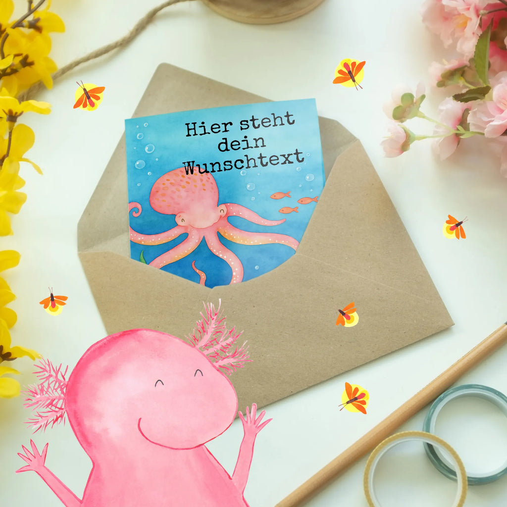 Personalisierte Grußkarte Tintenfisch Design Personalisierte Geburtstagskarte, Personalisierte Karte, Personalisierte Glückwunschkarte, Grußkarte als Geldgeschenk, Grußkarte selber drucken, Grußkarte mit Namen, Personalisierte Einladungskarte, Grußkarte mit persönlichen Nachrichten, Grußkarten personalisiert, Personalisierte Grußkarte, Personalisiertere Klappkarte, Personalisierte Hochzeitskarte, Grußkarte selbst gestalten, Tiermotive, Gute Laune, lustige Sprüche, Tiere, Wasser, Tintenfisch, Meerestier, Ozean, Meer, Krake, Arme