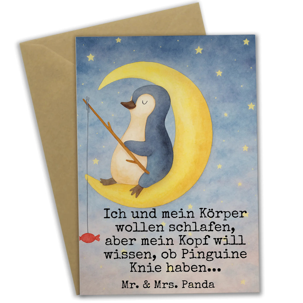 Greetings card Penguin moon Design Grußkarte, Klappkarte, Einladungskarte, Glückwunschkarte, Hochzeitskarte, Geburtstagskarte, Karte, Ansichtskarten, Pinguin, Pinguine, Spruch, schlafen, Nachtruhe, Einschlafen, Schlafzimmer, Schlafstörungen, Gästezimmer