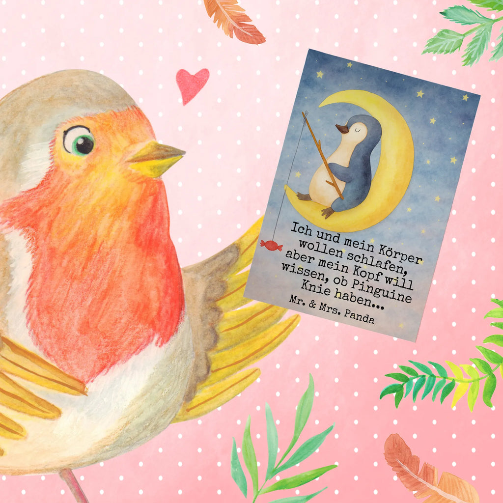 Greetings card Penguin moon Design Grußkarte, Klappkarte, Einladungskarte, Glückwunschkarte, Hochzeitskarte, Geburtstagskarte, Karte, Ansichtskarten, Pinguin, Pinguine, Spruch, schlafen, Nachtruhe, Einschlafen, Schlafzimmer, Schlafstörungen, Gästezimmer