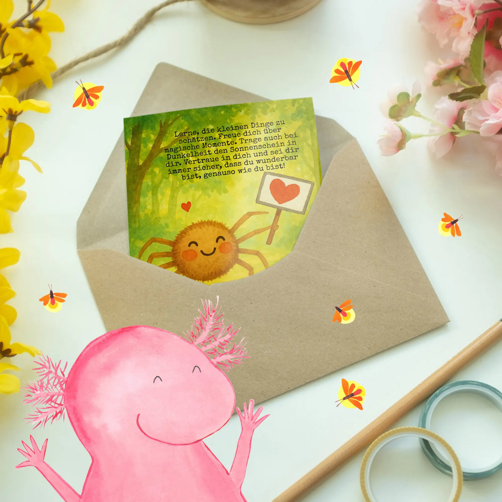 Grußkarte Spinne Agathe Motivation Design Grußkarte, Klappkarte, Einladungskarte, Glückwunschkarte, Hochzeitskarte, Geburtstagskarte, Karte, Ansichtskarten, Spinne Agathe, Spinne, Agathe, Videos, Merchandise, Motivation, Glück, Liebe, Vertrauen, Dankeschön