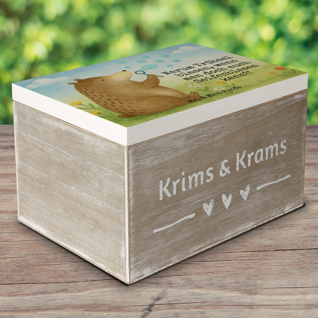 Wooden chest bear soap bubbles Design Holzkiste, Kiste, Schatzkiste, Truhe, Schatulle, XXL, Erinnerungsbox, Erinnerungskiste, Dekokiste, Aufbewahrungsbox, Geschenkbox, Geschenkdose, Bär, Teddy, Teddybär, Seifenblasen Bär Lustig Sein Glücklich Traurig Happy