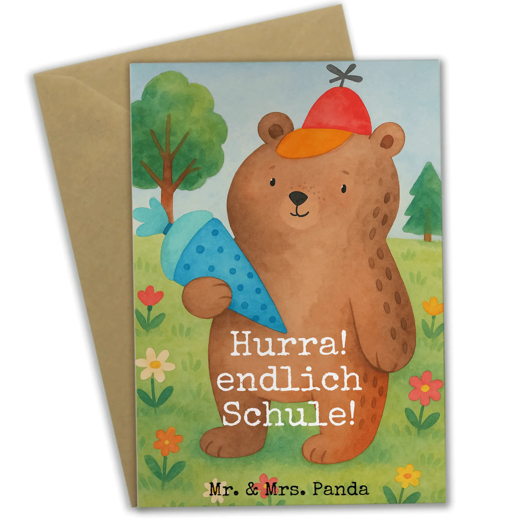 Greetings card bear School cone Design Grußkarte, Klappkarte, Einladungskarte, Glückwunschkarte, Hochzeitskarte, Geburtstagskarte, Karte, Ansichtskarten, Bär, Teddy, Teddybär, Bär Motiv, Schultüte, Erster Schultag Geschenk, Einschulung Geschenk, Schule Geschenk, Grundschule, Schulanfang, Schulbeginn