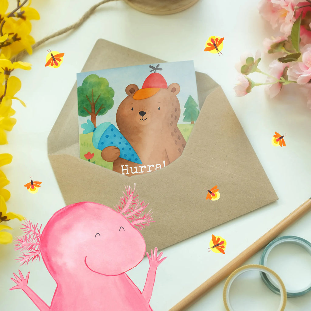 Greetings card bear School cone Design Grußkarte, Klappkarte, Einladungskarte, Glückwunschkarte, Hochzeitskarte, Geburtstagskarte, Karte, Ansichtskarten, Bär, Teddy, Teddybär, Bär Motiv, Schultüte, Erster Schultag Geschenk, Einschulung Geschenk, Schule Geschenk, Grundschule, Schulanfang, Schulbeginn