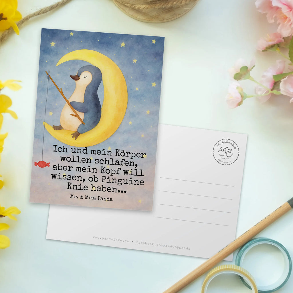 Postcard Penguin moon Design North Pole, Penguins, night's rest, bedroom, insomnia, sleep, saying, guest room, falling asleep, penguins
