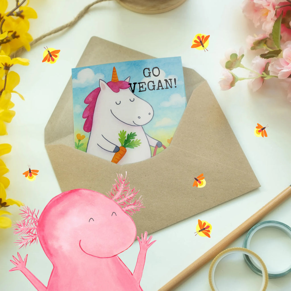 Kartka okolicznościowa Jednorożec Wegański Design Grußkarte, Klappkarte, Einladungskarte, Glückwunschkarte, Hochzeitskarte, Geburtstagskarte, Karte, Ansichtskarten, Einhorn, Einhörner, Einhorn Deko, Unicorn, vegan, Gesund leben, Vegetariar, Rohkost, Gesund essen, Veganismus, Veganer