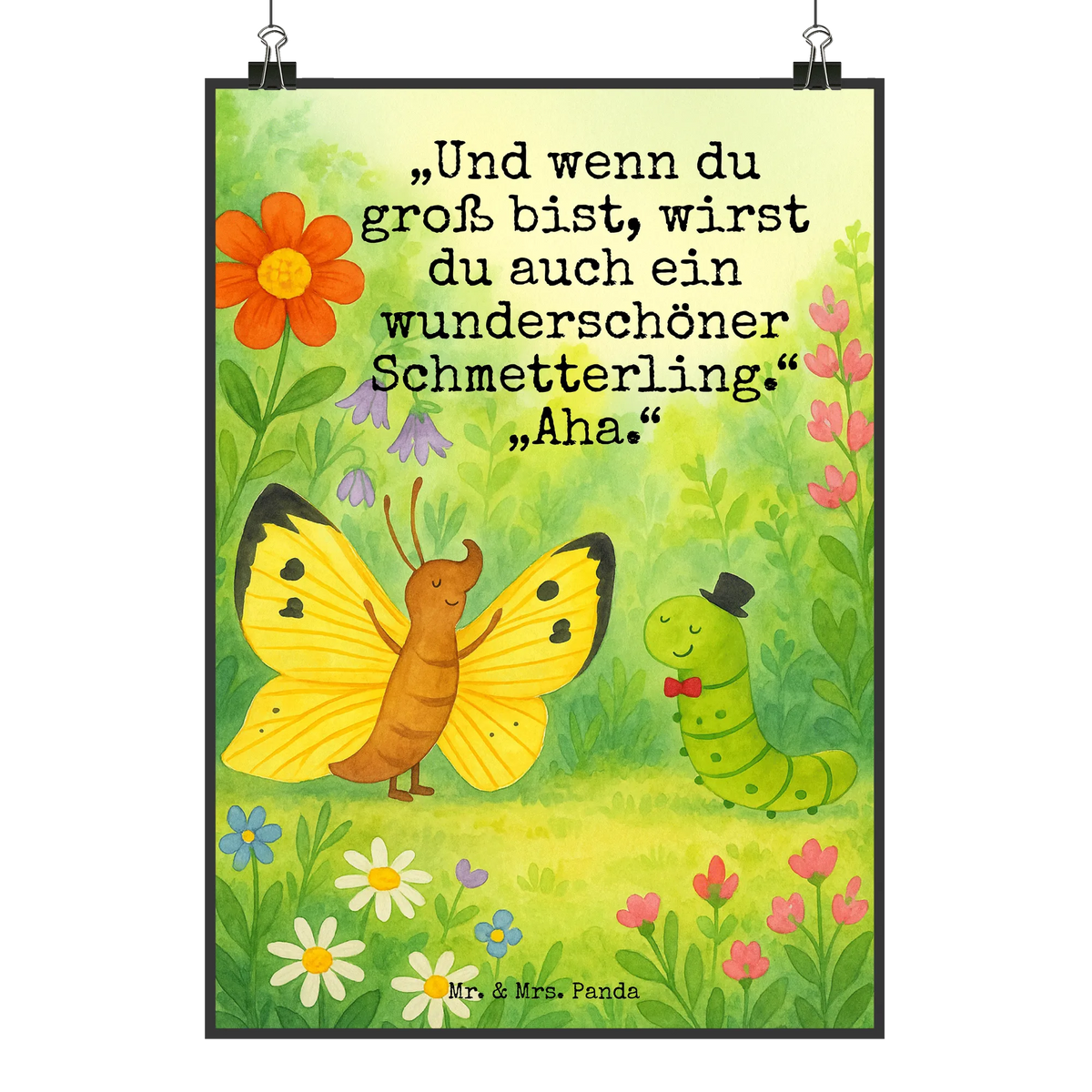 Poster Raupe Schmetterling Design grafikposter, wanddeko, Panda Poster, Mr. & Mrs. Panda Poster, Designposter, wanddruck, Wandbild, Wandschmuck, Design Poster, Deko Poster, Plakat, Deko Bild, Kunstdruck, Wanddekoration, Wanddeko Bild, typografie poster, Bild, drucke, wandkunst, kunstdruck poster, Posterdruck, kunstposter, Tiere, Gute Laune, Tiermotive, Lustige Sprüche, Aufwachsen, Schmetterling, Kokon, Entwicklung, Zitronenfalter, Raupe, Hut, Erwachsen Werden, Hütchen, Schönheit