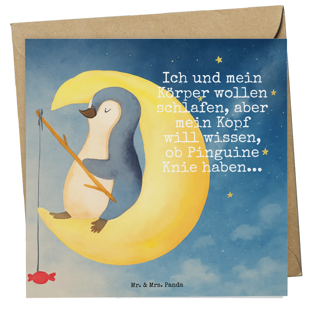 Deluxe Card Penguin moon Design Karte, Grußkarte, Klappkarte, Einladungskarte, Glückwunschkarte, Hochzeitskarte, Geburtstagskarte, Hochwertige Grußkarte, Hochwertige Klappkarte, Pinguin, Pinguine, Spruch, schlafen, Nachtruhe, Einschlafen, Schlafzimmer, Schlafstörungen, Gästezimmer