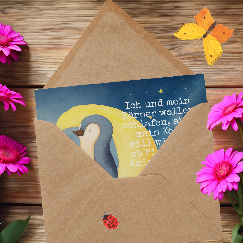 Deluxe Card Penguin moon Design Karte, Grußkarte, Klappkarte, Einladungskarte, Glückwunschkarte, Hochzeitskarte, Geburtstagskarte, Hochwertige Grußkarte, Hochwertige Klappkarte, Pinguin, Pinguine, Spruch, schlafen, Nachtruhe, Einschlafen, Schlafzimmer, Schlafstörungen, Gästezimmer