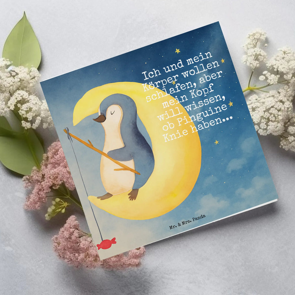 Deluxe Card Penguin moon Design Karte, Grußkarte, Klappkarte, Einladungskarte, Glückwunschkarte, Hochzeitskarte, Geburtstagskarte, Hochwertige Grußkarte, Hochwertige Klappkarte, Pinguin, Pinguine, Spruch, schlafen, Nachtruhe, Einschlafen, Schlafzimmer, Schlafstörungen, Gästezimmer