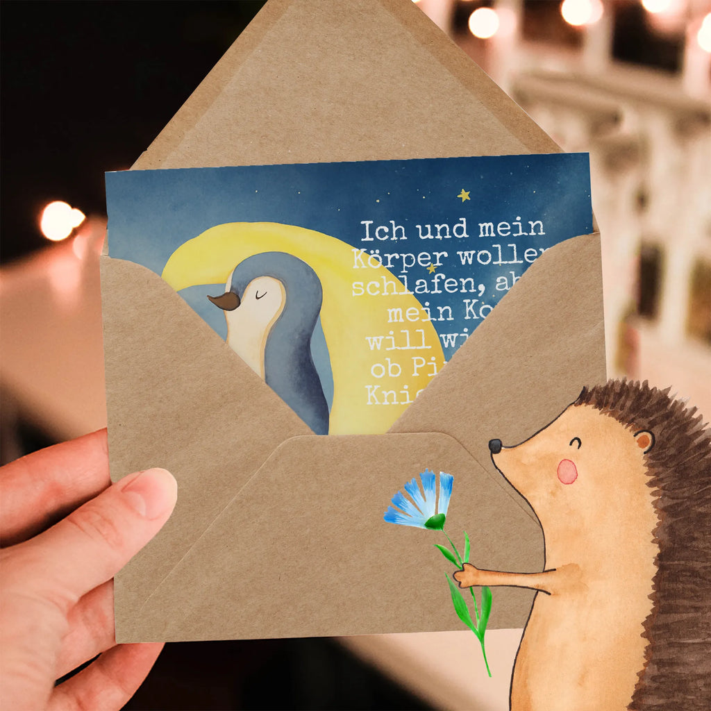 Deluxe Card Penguin moon Design Karte, Grußkarte, Klappkarte, Einladungskarte, Glückwunschkarte, Hochzeitskarte, Geburtstagskarte, Hochwertige Grußkarte, Hochwertige Klappkarte, Pinguin, Pinguine, Spruch, schlafen, Nachtruhe, Einschlafen, Schlafzimmer, Schlafstörungen, Gästezimmer