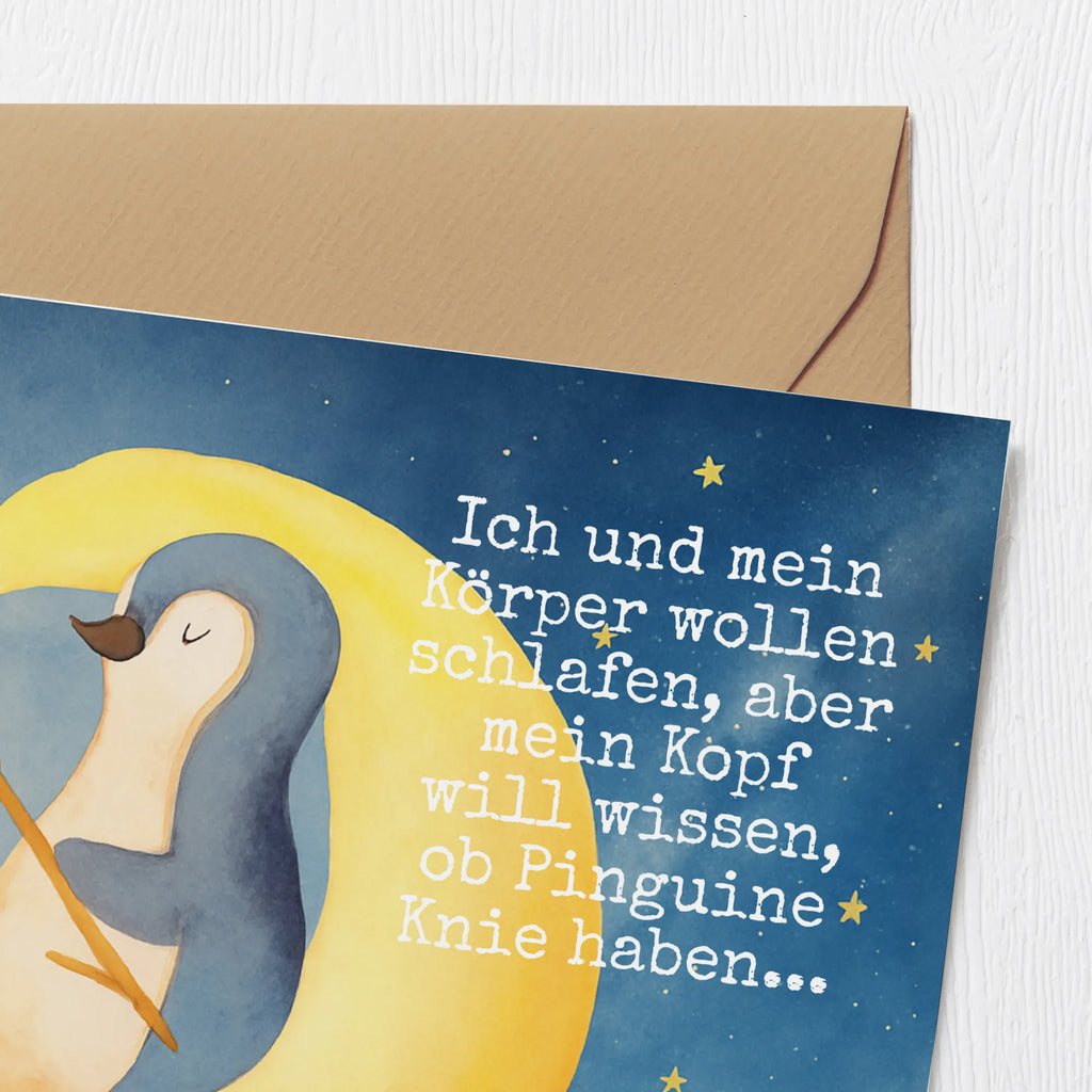 Deluxe Card Penguin moon Design Karte, Grußkarte, Klappkarte, Einladungskarte, Glückwunschkarte, Hochzeitskarte, Geburtstagskarte, Hochwertige Grußkarte, Hochwertige Klappkarte, Pinguin, Pinguine, Spruch, schlafen, Nachtruhe, Einschlafen, Schlafzimmer, Schlafstörungen, Gästezimmer