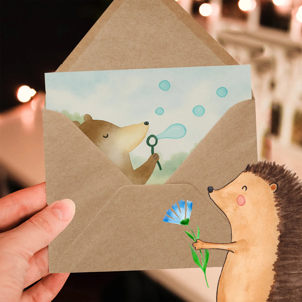 Karta Deluxe niedźwiedź bańki mydlane Design Karte, Grußkarte, Klappkarte, Einladungskarte, Glückwunschkarte, Hochzeitskarte, Geburtstagskarte, Hochwertige Grußkarte, Hochwertige Klappkarte, Bär, Teddy, Teddybär, Seifenblasen Bär Lustig Sein Glücklich Traurig Happy