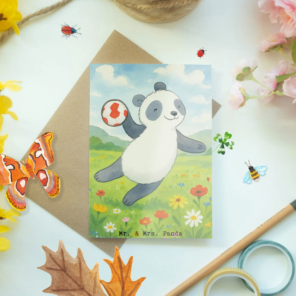 Grußkarte Panda Handball spielen Design Einladungskarte, Grußkarte, Geburtstagskarte, Klappkarte, Glückwunschkarte, Karte, Ansichtskarten, Hochzeitskarte, Geschenk, Sport, Sportart, Hobby, Schenken, Danke, Dankeschön, Auszeichnung, Gewinn, Sportler, Handball spielen, Handball Verein, Handball Turnier, Handball Club