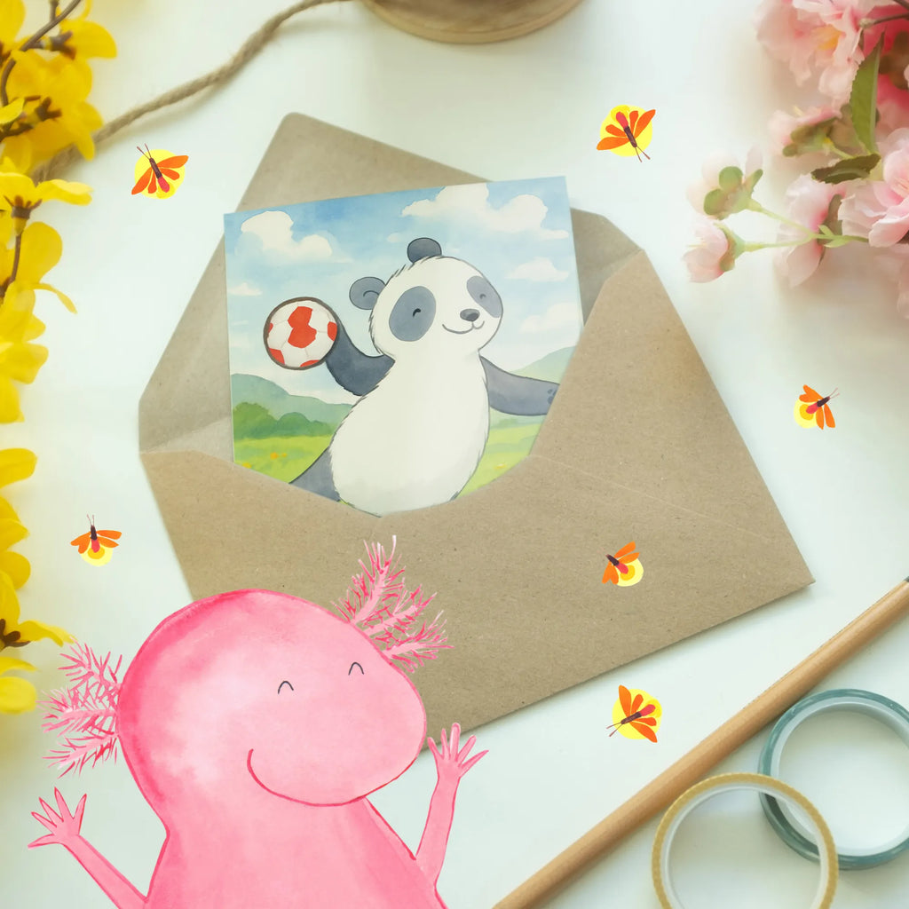 Grußkarte Panda Handball spielen Design Einladungskarte, Grußkarte, Geburtstagskarte, Klappkarte, Glückwunschkarte, Karte, Ansichtskarten, Hochzeitskarte, Geschenk, Sport, Sportart, Hobby, Schenken, Danke, Dankeschön, Auszeichnung, Gewinn, Sportler, Handball spielen, Handball Verein, Handball Turnier, Handball Club