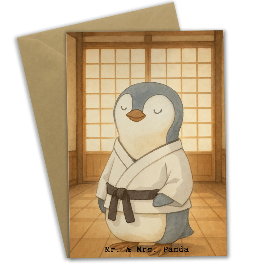 Grußkarte Pinguin Karate Design Grußkarte, Glückwunschkarte, Karte, Geburtstagskarte, Hochzeitskarte, Ansichtskarten, Einladungskarte, Klappkarte, Geschenk, Sport, Sportart, Hobby, Schenken, Danke, Dankeschön, Auszeichnung, Gewinn, Sportler, Selbstverteidigung, Kampfkunst, Karate, Karate Verein, Kampfsportart