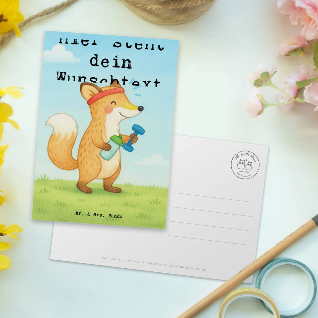 Personalisierte Postkarte Fuchs Fitness Design Karte mit Namen, Grußkarte mit Namen, Karte mit Wunschtext, Grußkarte mit Wunschtext, Geschenkkarte mit Namen, Einladung mit Wunschtext, Postkarte mit Namen, Postkarte mit Wunschtext, Ansichtskarte mit Namen, Ansichtskarte mit Wunschtext, Postkarte personalisierbar, Postkarte bedrucken, Einladung mit Namen, Geschenkkarte mit Wunschtext, Geschenk, Sport, Sportart, Hobby, Schenken, Danke, Dankeschön, Auszeichnung, Gewinn, Sportler, Kraftsport, Fitnessstudio, Fitness, Sport treiben, Sportclub
