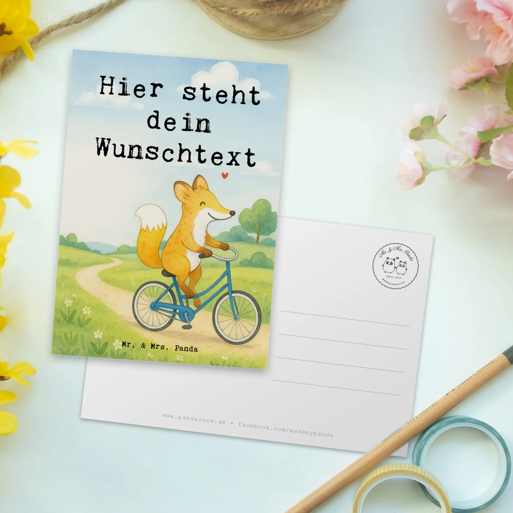 Personalisierte Postkarte Fuchs Fahrrad fahren Design Karte mit Namen, Karte mit Wunschtext, Einladung mit Namen, Grußkarte mit Namen, Ansichtskarte mit Wunschtext, Postkarte mit Wunschtext, Postkarte bedrucken, Postkarte mit Namen, Geschenkkarte mit Wunschtext, Einladung mit Wunschtext, Geschenkkarte mit Namen, Grußkarte mit Wunschtext, Ansichtskarte mit Namen, Postkarte personalisierbar, Geschenk, Sport, Sportart, Hobby, Schenken, Danke, Dankeschön, Auszeichnung, Gewinn, Sportler, Radsport, Fahrrad fahren, Mountainbiking, Trekking, Radeln