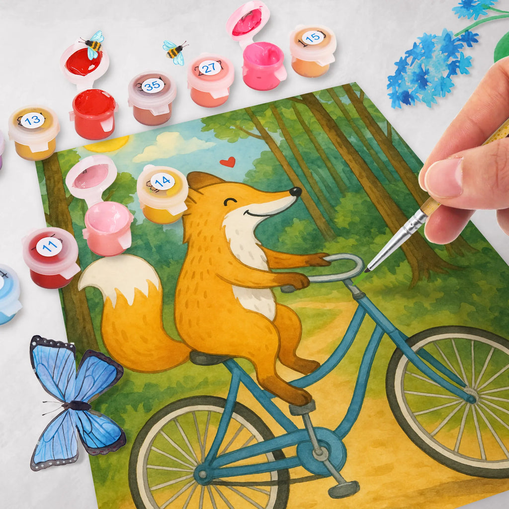 Paint by Numbers Fox cycle Design Kunstwerk, Malen nach Zahlen, Bastelidee, Kreativität, Malen, Künstler, Baseln, DIY, Ausmalbild, Geschenk, Sport, Sportart, Hobby, Schenken, Danke, Dankeschön, Auszeichnung, Gewinn, Sportler, Fahrrad fahren, Radeln, Radsport, Trekking, Mountainbiking