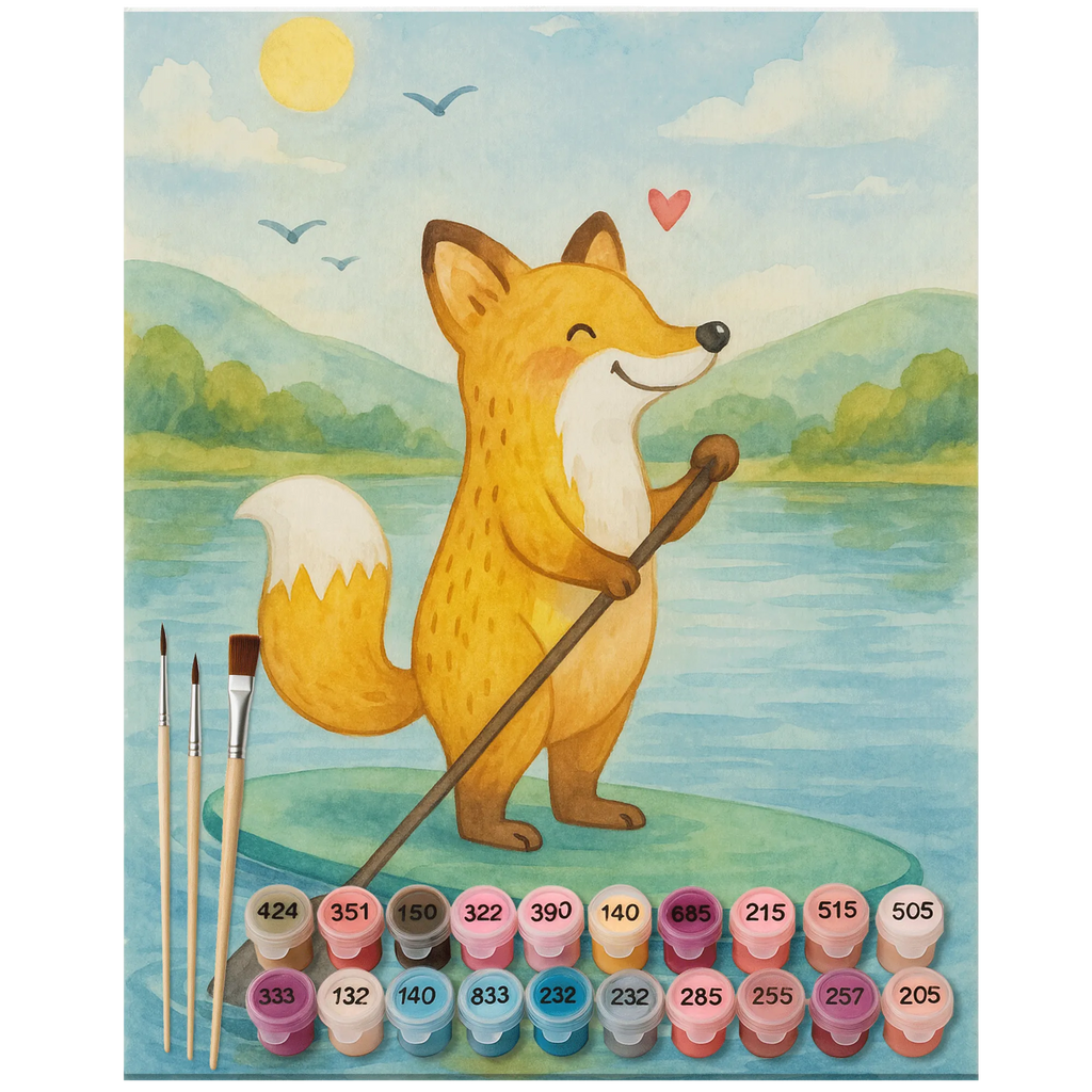 Paint by Numbers Fox Stand up paddling Design Malen nach Zahlen, Kreativität, Ausmalbild, Kunstwerk, Malen, Baseln, DIY, Künstler, Bastelidee, Geschenk, Sport, Sportart, Hobby, Schenken, Danke, Dankeschön, Auszeichnung, Gewinn, Sportler, Stand Up Paddling, subben, SUB, Paddle Boarding, Stand up paddle