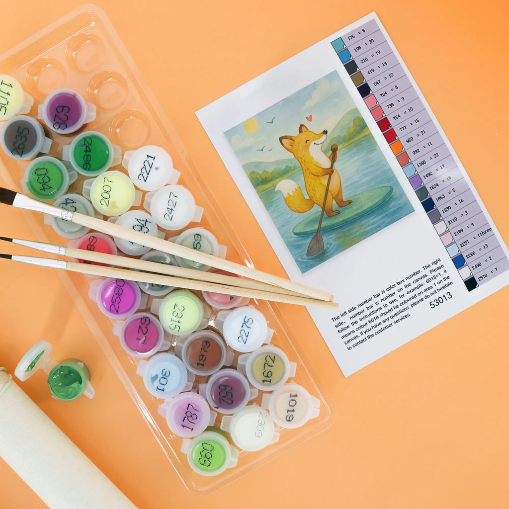 Paint by Numbers Fox Stand up paddling Design Malen nach Zahlen, Kreativität, Ausmalbild, Kunstwerk, Malen, Baseln, DIY, Künstler, Bastelidee, Geschenk, Sport, Sportart, Hobby, Schenken, Danke, Dankeschön, Auszeichnung, Gewinn, Sportler, Stand Up Paddling, subben, SUB, Paddle Boarding, Stand up paddle