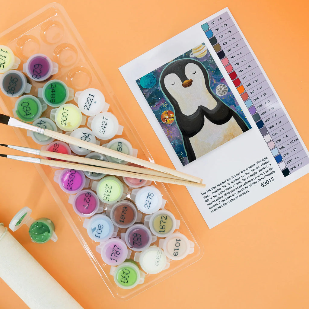 Malen nach Zahlen Pinguin Universum Design Kunstwerk, Malen, Baseln, Kreativität, DIY, Bastelidee, Ausmalbild, Künstler, Malen nach Zahlen, Pinguin