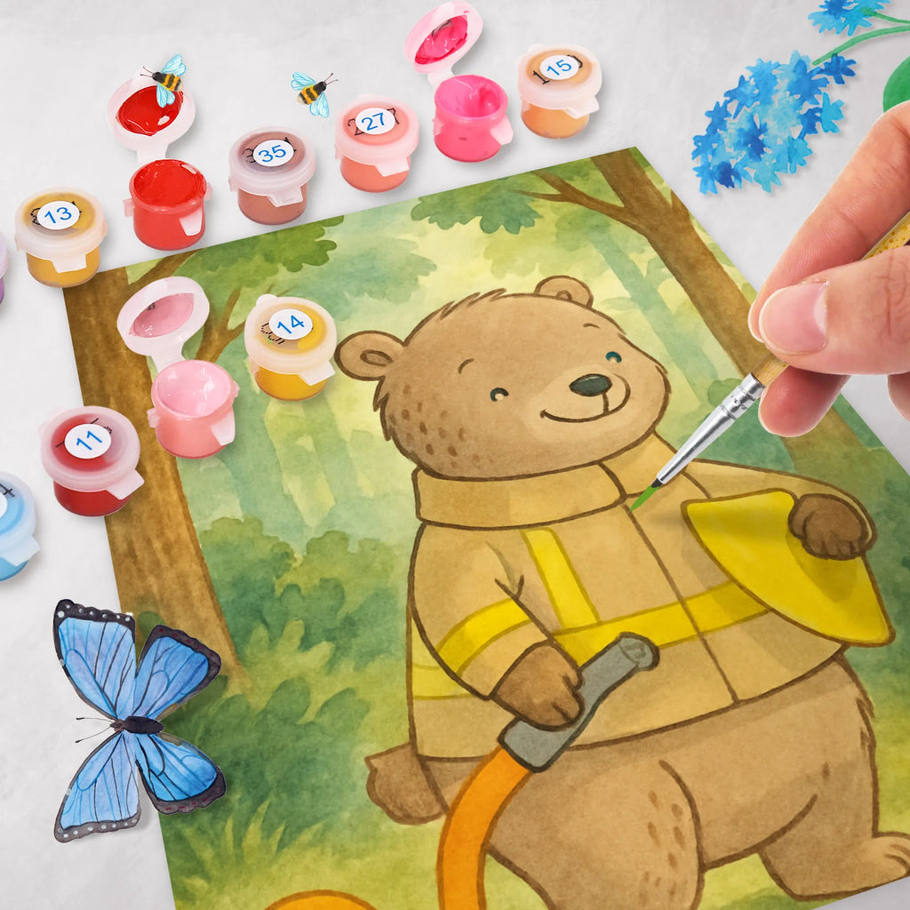 Paint by Numbers bear Volunteer firefighter Design Bastelidee, Baseln, Kunstwerk, Künstler, Kreativität, DIY, Malen, Ausmalbild, Malen nach Zahlen, Geschenk, Sport, Sportart, Hobby, Schenken, Danke, Dankeschön, Auszeichnung, Gewinn, Sportler, Jugendfeuerwehr, Feuerwehrfest, Freiwillige Feuerwehr