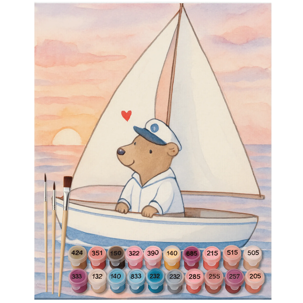 Paint by Numbers bear Sail Design Ausmalbild, Malen nach Zahlen, Kunstwerk, Geschenk, Sport, Sportart, Hobby, Schenken, Danke, Dankeschön, Auszeichnung, Gewinn, Sportler, Segelboot, Yachtclub, Segeltörn, segeln, Segelschule