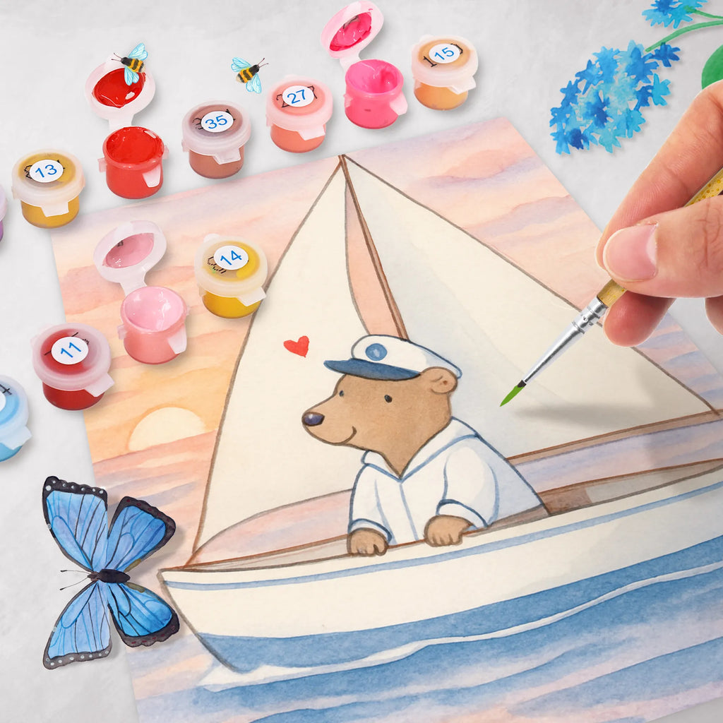 Paint by Numbers bear Sail Design Ausmalbild, Malen nach Zahlen, Kunstwerk, Geschenk, Sport, Sportart, Hobby, Schenken, Danke, Dankeschön, Auszeichnung, Gewinn, Sportler, Segelboot, Yachtclub, Segeltörn, segeln, Segelschule