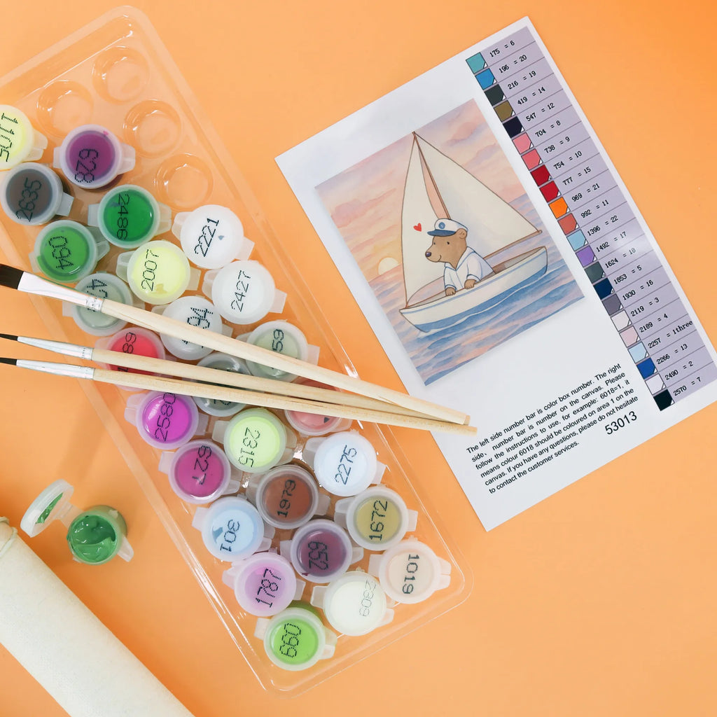 Paint by Numbers bear Sail Design Ausmalbild, Malen nach Zahlen, Kunstwerk, Geschenk, Sport, Sportart, Hobby, Schenken, Danke, Dankeschön, Auszeichnung, Gewinn, Sportler, Segelboot, Yachtclub, Segeltörn, segeln, Segelschule