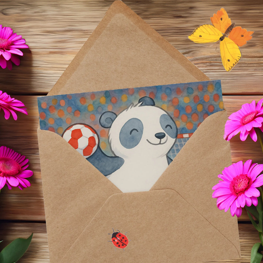 Deluxe Karte Panda Handball spielen Design Hochzeitskarte, Karte, Glückwunschkarte, Geburtstagskarte, Grußkarte, Hochwertige Klappkarte, Einladungskarte, Klappkarte, Hochwertige Grußkarte, Geschenk, Sport, Sportart, Hobby, Schenken, Danke, Dankeschön, Auszeichnung, Gewinn, Sportler, Handball Turnier, Handball Verein, Handball Club, Handball spielen