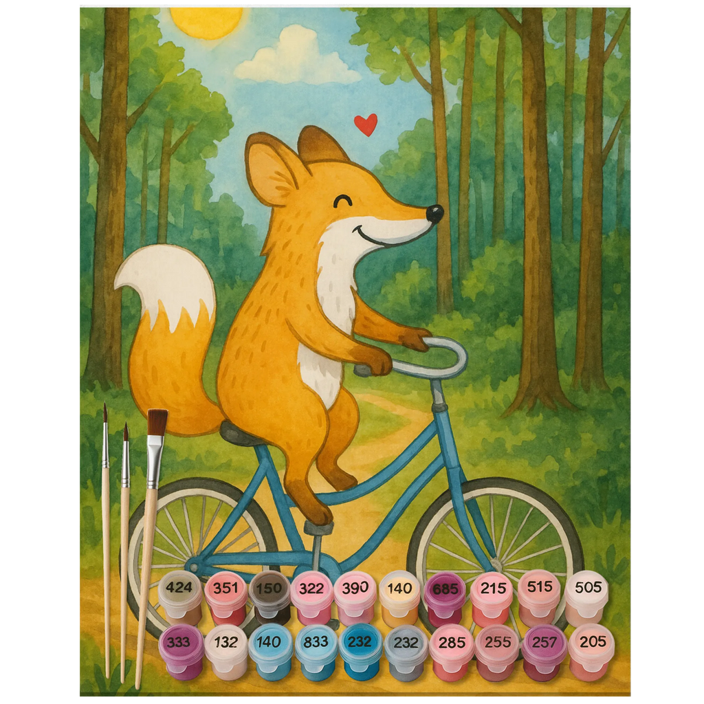 Paint by Numbers Fox cycle Design Kunstwerk, Malen nach Zahlen, Bastelidee, Kreativität, Malen, Künstler, Baseln, DIY, Ausmalbild, Geschenk, Sport, Sportart, Hobby, Schenken, Danke, Dankeschön, Auszeichnung, Gewinn, Sportler, Fahrrad fahren, Radeln, Radsport, Trekking, Mountainbiking