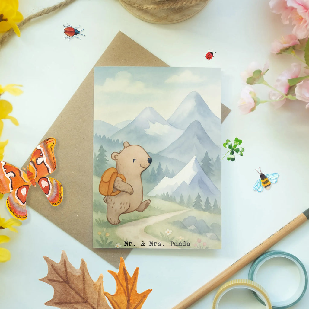 Grußkarte Bär Bergsteigen Design Einladungskarte, Klappkarte, Ansichtskarten, Glückwunschkarte, Karte, Grußkarte, Geburtstagskarte, Hochzeitskarte, Geschenk, Sport, Sportart, Hobby, Schenken, Danke, Dankeschön, Auszeichnung, Gewinn, Sportler, Bergsport, wandern, Alpinismus, Bergsteigen, Alpinwandern, Trekking