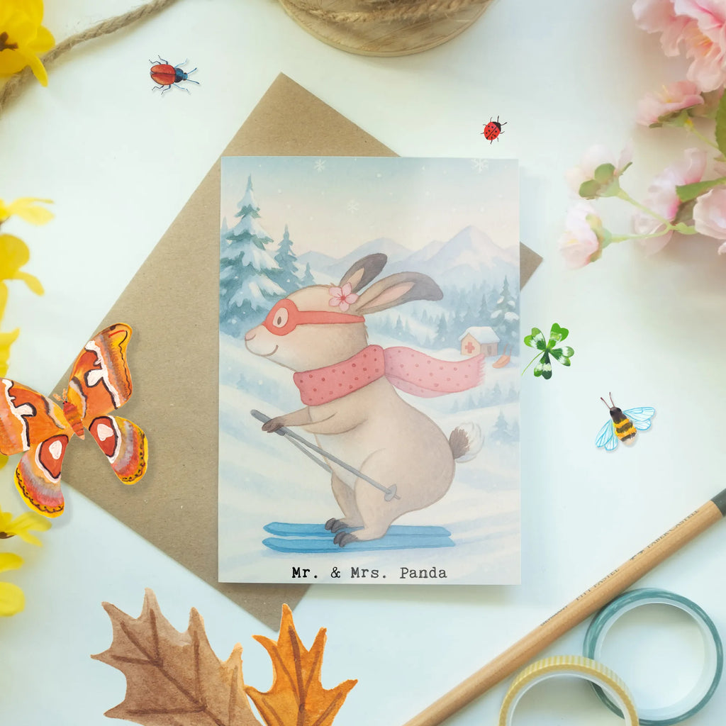 Grußkarte Hase Skifahren Design Glückwunschkarte, Ansichtskarten, Klappkarte, Hochzeitskarte, Geburtstagskarte, Karte, Grußkarte, Einladungskarte, Geschenk, Sport, Sportart, Hobby, Schenken, Danke, Dankeschön, Auszeichnung, Gewinn, Sportler, Skirennen, Skisport, Skiwettbewerb, Ski fahren, Skifahren