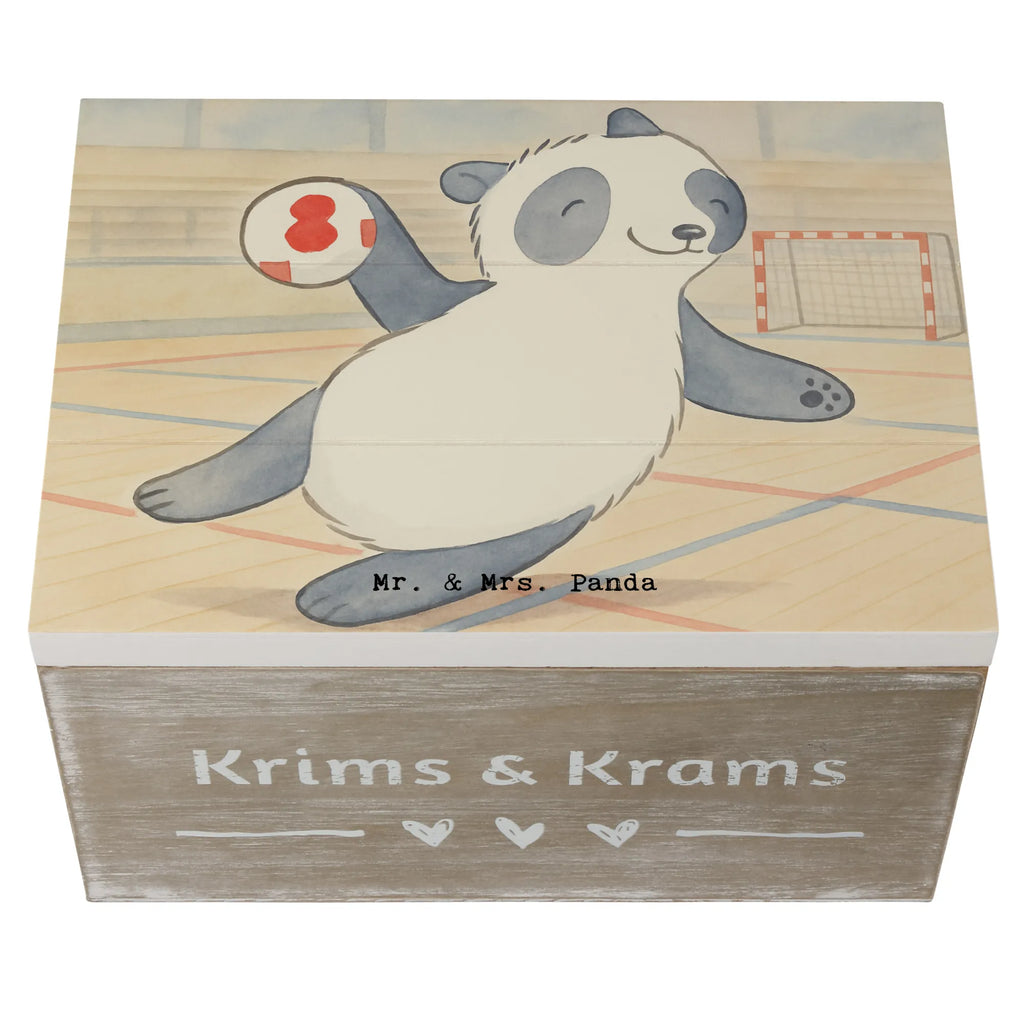 Holzkiste Panda Handball spielen Design Kiste, Geschenkdose, Truhe, XXL, Holzkiste, Schatzkiste, Dekokiste, Aufbewahrungsbox, Schatulle, Erinnerungskiste, Erinnerungsbox, Geschenkbox, Geschenk, Sport, Sportart, Hobby, Schenken, Danke, Dankeschön, Auszeichnung, Gewinn, Sportler, Handball spielen, Handball Club, Handball Turnier, Handball Verein