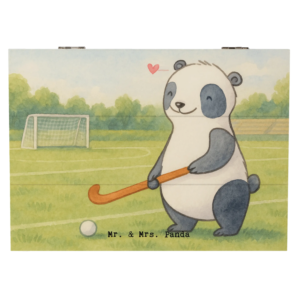 Holzkiste Panda Hockey spielen Design Schatzkiste, Truhe, Schatulle, XXL, Geschenkbox, Erinnerungsbox, Aufbewahrungsbox, Geschenkdose, Holzkiste, Kiste, Dekokiste, Erinnerungskiste, Geschenk, Sport, Sportart, Hobby, Schenken, Danke, Dankeschön, Auszeichnung, Gewinn, Sportler, Feldhockey, Hockey spielen, Hockey Verein, Hockeyschläger
