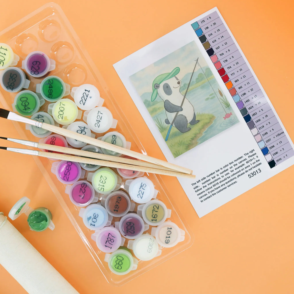 Paint by Numbers panda fishing Design DIY, Baseln, Kreativität, Ausmalbild, Bastelidee, Malen, Künstler, Malen nach Zahlen, Kunstwerk, Geschenk, Sport, Sportart, Hobby, Schenken, Danke, Dankeschön, Auszeichnung, Gewinn, Sportler, Angler, angeln gehen, Angelverein, Hobbyangler, angeln, Angelsport