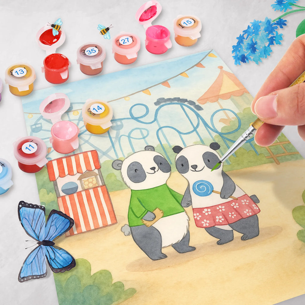 Malowanie według numerów Pandy odwiedzić park rozrywki Design Künstler, DIY, Bastelidee, Baseln, Ausmalbild, Kreativität, Kunstwerk, Malen, Malen nach Zahlen, Geschenk, Sport, Sportart, Hobby, Schenken, Danke, Dankeschön, Auszeichnung, Gewinn, Sportler, Achterbahn fahren, Freizeitpark besuchen