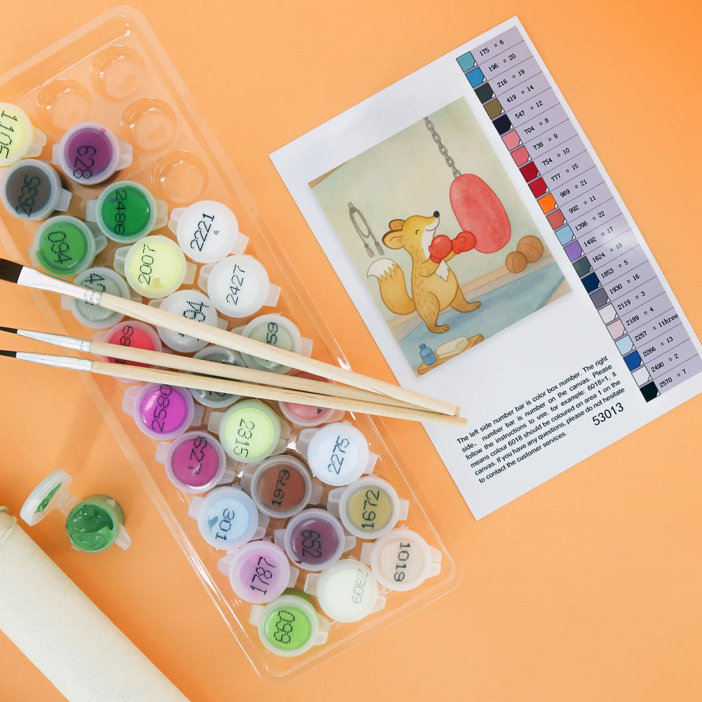 Malowanie według numerów lis Boks Design Bastelidee, Malen nach Zahlen, Ausmalbild, Kreativität, Kunstwerk, Malen, Baseln, Künstler, DIY, Geschenk, Sport, Sportart, Hobby, Schenken, Danke, Dankeschön, Auszeichnung, Gewinn, Sportler, Boxen, Boxkampf, Boxtraining