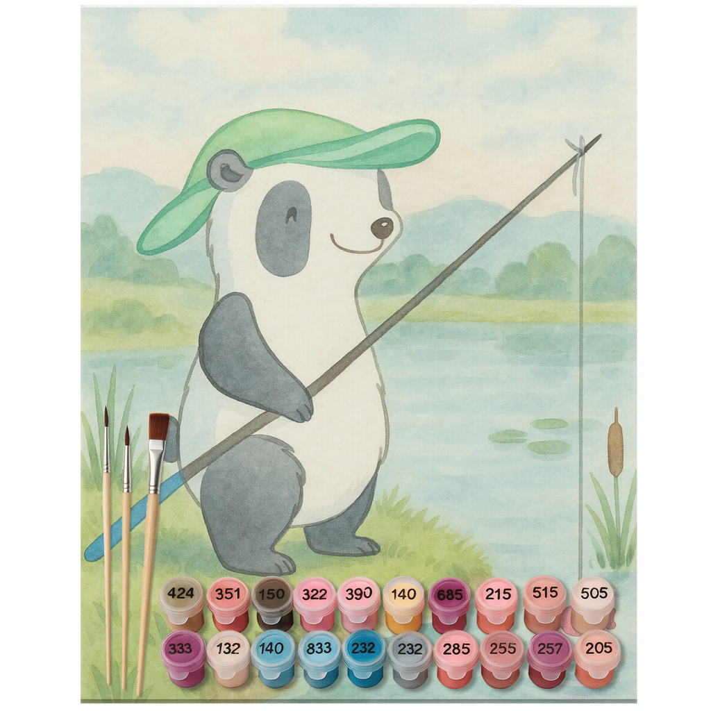 Paint by Numbers panda fishing Design DIY, Baseln, Kreativität, Ausmalbild, Bastelidee, Malen, Künstler, Malen nach Zahlen, Kunstwerk, Geschenk, Sport, Sportart, Hobby, Schenken, Danke, Dankeschön, Auszeichnung, Gewinn, Sportler, Angler, angeln gehen, Angelverein, Hobbyangler, angeln, Angelsport